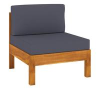 Vidaxl sofá central de madera de acacia con cojines gris oscuro