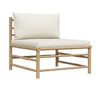 Vidaxl sofá central para jardín bambú con cojines blanco crema