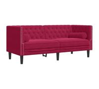 vidaXL Sofá Chesterfield de 2 plazas con cojines de terciopelo rojo tinto