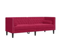 vidaXL Sofá Chesterfield con refuerzos de 3 plazas, color rojo vino, de terciopelo, sofá de 3 plazas, sofá de 3 plazas, sofá acolchado