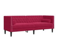 vidaXL Sofá Chesterfield 3 plazas con Cojines Terciopelo Rojo Tinto