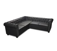 vidaXL Sofá Chesterfield 5 Plazas de Cuero Artificial Negro Sillón de Esquina