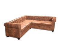 vidaXL Sofá Chesterfield 5 Plazas Lujoso Cuero Artificial Marrón Sillón Esquina