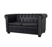vidaXL Sofá Chesterfield de 2 plazas, cuero sintético, negro, 145,5 x 76 x 70 cm
