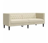 vidaXL Sofá Chesterfield de 3 plazas Cuero Artificial Blanco Crema