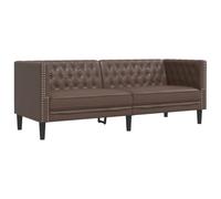 vidaXL Sofá Chesterfield 3 plazas, cuero artificial, reposabrazos y patas de apoyo, marrón