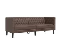 vidaXL Sofá Chesterfield 3 plazas, cuero artificial, reposabrazos y patas de apoyo, marrón