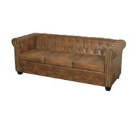 vidaXL Sofá de Estilo Chesterfield de 3 Plazas Cuero Artificial Marrón Sillón