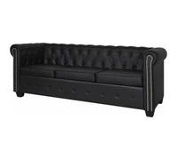 vidaxl Sofá Chesterfield de 3 plazas cuero sintético negro