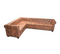 vidaXL Sofá Chesterfield Esquina 6 Plazas Cuero Artificial 260x205x73 cm Marrón