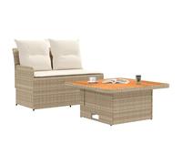 vidaXL Sofá con reposabrazos de jardín con mesa plegable, 2 unidades, color beige y crema