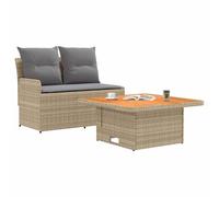 vidaXL Sofá con reposabrazos de jardín con mesa plegable, 2 unidades, color beige y gris claro