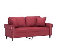 vidaXL Sofá de 2 Plazas con Cojines, Asiento con Respaldo Reposabrazos, Sofá Tapizado de Televisión, Asiento para Salón, Cuero Sintético Rojo Tinto