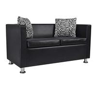 VidaXL Sofá de 2 plazas de piel sintética, moderno, negro, con asiento ancho y cojines acolchados gruesos
