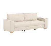 vidaXL Sofá silla de 3 plazas, lino beige, madera, resistente a las manchas, cojines extraíbles, asiento rectangular para interiores