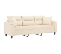 vidaXL Sofá de 3 Plazas con Cojines, Asiento con Reposabrazos, Sofá Tapizado de Televisión, Asiento para Salón, Tela de Microfibra Beige