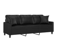 vidaXL Sofá de 3 Plazas con Cojines, Asiento con Respaldo Reposabrazos, Sofá Tapizado de Televisión, Asiento para Salón, Cuero Sintético Negro