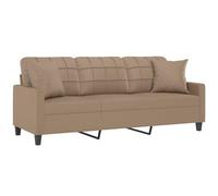 vidaXL Sofá de 3 plazas con Cojines Cuero sintético Capuchino 180 cm