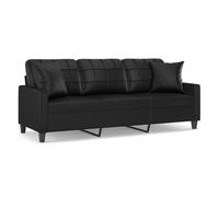 vidaXL Sofá de 3 Plazas con Cojines, Asiento con Respaldo Reposabrazos, Sofá Tapizado de Televisión, Asiento para Salón, Cuero Sintético Negro