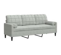 vidaXL Sofá de 3 plazas con Cojines Terciopelo Gris Claro 180 cm, sofá, sofá de salón, sofá de Tela, sofá tapizado, sofá de Tres plazas