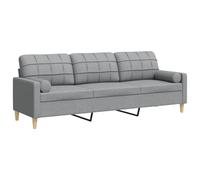 vidaXL Sofá de 3 plazas tapizado en tela 210 cm Gris claro con cojines