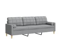 vidaXL Sofá de 3 plazas tapizado en tela 210 cm Gris claro con cojines