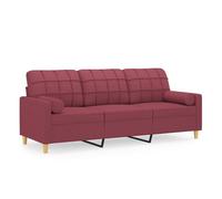 Vidaxl sofá de 3 plazas con cojines tela rojo tinto 180 cm