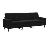 vidaXL Sofá de 3 plazas con Cojines Terciopelo Negro 210 cm, sofá, sofá de salón, sofá de Tela, sofá tapizado, sofá de Tres plazas