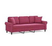vidaXL Sofá de 3 Plazas con Cojines, Asiento con Reposabrazos, Sofá Tapizado de Televisión, Asiento para Salón Hogar, Terciopelo Rojo Tinto