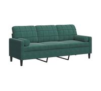 vidaXL Sofá de 3 plazas tapizado en terciopelo verde oscuro 180 cm con cojines