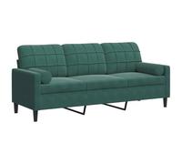 vidaXL Sofá de 3 plazas con Cojines Terciopelo Verde Oscuro 180 cm, sofá, sofá de salón, sofá de Tela, sofá tapizado, sofá de Tres plazas