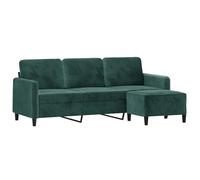 vidaXL Sofá de 3 Plazas con Taburete, Asiento con Respaldo Reposabrazos, Sillón de Relax Descanso Televisión, Sofá para Salón, Terciopelo Verde Oscuro