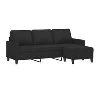 vidaXL Sofá de 3 Plazas con Taburete, Asiento con Respaldo Reposabrazos, Sillón de Relax Descanso TV, Mueble para Salón Hogar, Tela Negro
