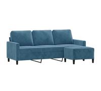 vidaXL Sofá de 3 Plazas con Taburete, Asiento con Respaldo Reposabrazos, Sillón de Relax Descanso TV, Mueble para Salón Hogar, Terciopelo Azul
