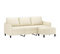 vidaXL Sofá de 3 plazas con taburete, cuero sintético, crema, 180 cm