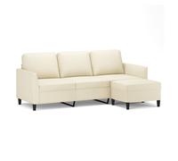 vidaXL Sofá de 3 plazas con taburete, cuero sintético, crema, 180 cm