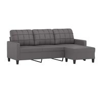 vidaXL Sofá de 3 plazas con Taburete Cuero sintético Gris 180 cm