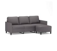 Vidaxl sofá de 3 plazas con taburete cuero sintético gris 180 cm