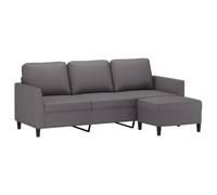 vidaXL Sofá de 3 plazas con Taburete Cuero sintético Gris 180 cm