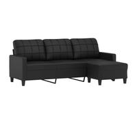 vidaXL Sofá de 3 plazas con Taburete Cuero sintético Negro 180 cm