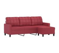 vidaXL Sofá de 3 plazas con Taburete Cuero sintético Rojo Tinto 180 cm