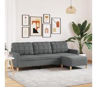 vidaXL Sofá de 3 plazas con Taburete de Tela Gris Oscuro 210 cm, sofá, sofá de salón, sofá de Tres plazas, sofá tapizado, Asientos de salón