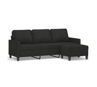 Vidaxl sofá de 3 plazas con taburete de tela negro 180 cm