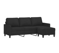 vidaXL Sofá de 3 plazas con Taburete de Tela Negro 180 cm