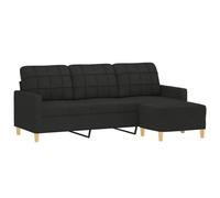 vidaXL Sofá 3 plazas con taburete – tela negra 180 cm