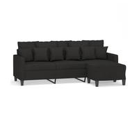 vidaXL Sofá de 3 plazas con taburete de tela negro 180 cm