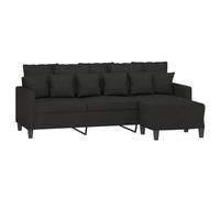 vidaXL Sofá de 3 plazas con Taburete de Tela Negro 180 cm