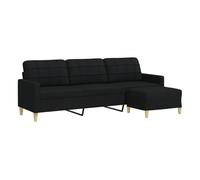 vidaXL Sofá de 3 plazas con Taburete de Tela Negro 210 cm, sofá, sofá de salón, sofá de Tres plazas, sofá tapizado, Asientos de salón