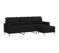 vidaXL Sofá de 3 plazas con Taburete de Tela Negro 210 cm, sofá, sofá de salón, sofá de Tres plazas, sofá tapizado, Asientos de salón
