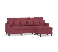 Vidaxl sofá de 3 plazas con taburete de tela rojo tinto 180 cm